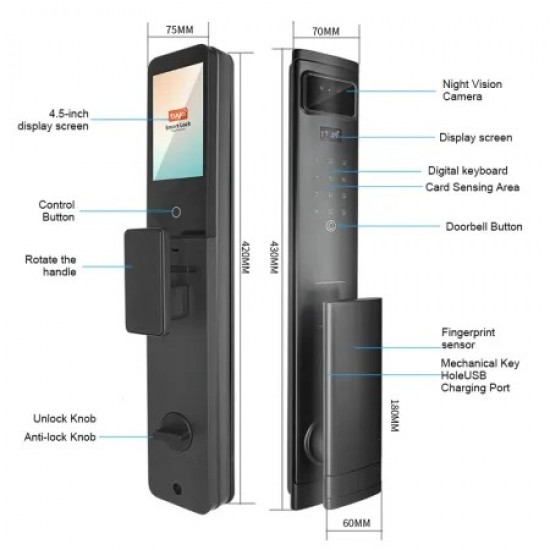 L7 Smart Door Lock 3D Face Recognition (Nova) With Palm Vein & Video Intercom